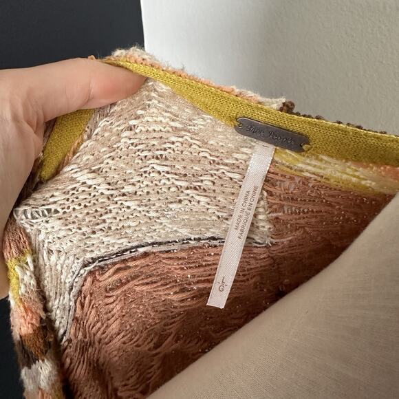 FREE PEOPLE Love and Kisses Patchwork Cardi Pockets Open Front - Picture 13 of 14